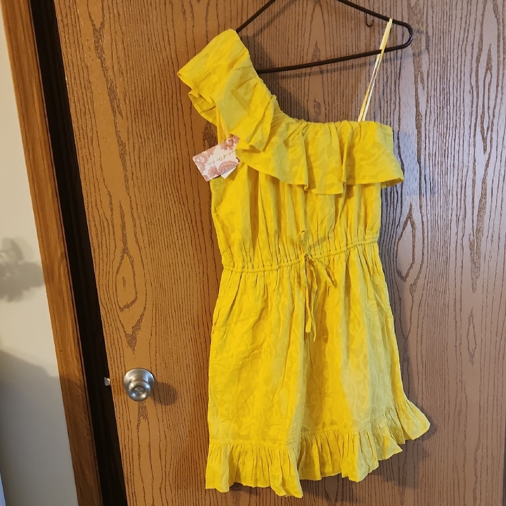 Yellow One-Shoulder Ruffle Dress By Band Of The Free